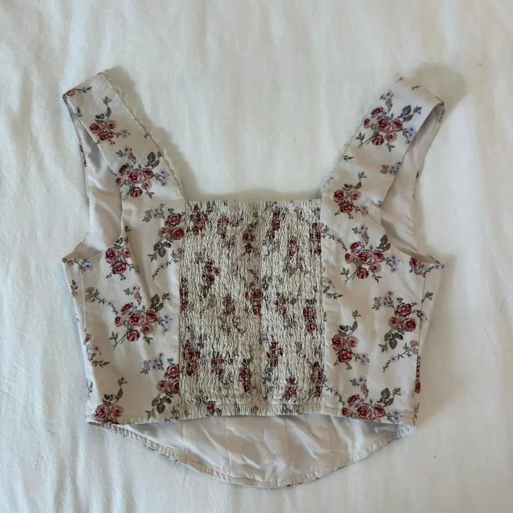 White and pink floral corset